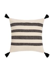 Gestreepte kussenhoes Zebra met kwastjes, 100% katoen, Zwart, wit, 45 x 45 cm