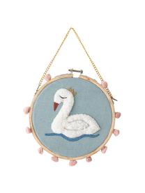 Wandobjekt Swan, Baumwolle, Kiefernholz, Blau, Mehrfarbig, Ø 20 x T 1 cm