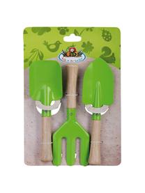 Set de herramientas de jardinería infantil Little Gardener, 3 pzas., Madera, metal con pintura en polvo, Verde, An 20 x Al 28 cm