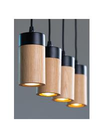 Lámpara de techo pequelña LED de madera Annick, Pantalla: madera de roble aceitada, Anclaje: metal recubierto, Cable: cubierto en tela, Negro, beige, Ø 7 x Al 14 cm