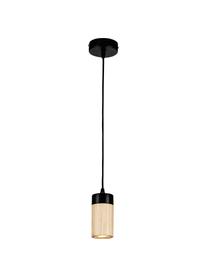 Lámpara de techo pequelña LED de madera Annick, Pantalla: madera de roble aceitada, Anclaje: metal recubierto, Cable: cubierto en tela, Negro, beige, Ø 7 x Al 14 cm