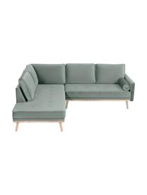 Samt-Ecksofa Saint (3-Sitzer) in Salbeibarben mit Eichenholz-Füssen, Bezug: Samt (Polyester) Der hoch, Gestell: Massives Eichenholz, Span, Samt Salbeifarben, B 243 x T 220 cm