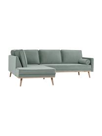 Samt-Ecksofa Saint (3-Sitzer) in Salbeibarben mit Eichenholz-Füßen, Bezug: Samt (Polyester) Der hoch, Gestell: Massives Eichenholz, Span, Samt Salbeifarben, B 243 x T 220 cm