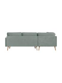 Samt-Ecksofa Saint (3-Sitzer) in Salbeibarben mit Eichenholz-Füssen, Bezug: Samt (Polyester) Der hoch, Gestell: Massives Eichenholz, Span, Samt Salbeifarben, B 243 x T 220 cm