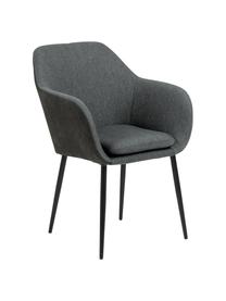 Sedia imbottita in tessuto grigio con braccioli Emilia, Rivestimento: poliestere Il rivestiment, Gambe: metallo laccato, Tessuto/pelle sintetica grigio, gambe: nero, Larg. 57 x Prof. 59 cm