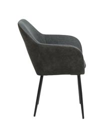 Chaise tissu gris avec accoudoirs Emilia, Tissu/cuir synthétique gris, pieds noir