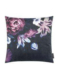 Housse de coussin en velours à imprimé floral Beverly, Noir, mauve, lilas, rose