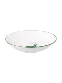 Handbeschilderd soepbord Classic Green Deer, Keramiek, Wit, groen, Ø 20 cm