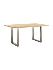 Table avec plateau en bois massif Oliver, Chêne sauvage, acier inoxydable