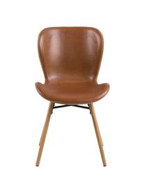 Kunstleren stoelen Batilda, 2 stuks, Bekleding: kunstleer (polyurethaan), Poten: gelakt rubberhout, Kunstleer cognackleurig, eikenhout, B 47 x D 53 cm