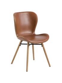 Kunstleren stoelen Batilda, 2 stuks, Bekleding: kunstleer (polyurethaan), Poten: gelakt rubberhout, Kunstleer cognackleurig, eikenhout, B 47 x D 53 cm