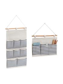 Hängender Schrank-Organizer Stripes mit 3 Fächern, Organizer: 20% Polyester, 80% Baumwo, Stange: Holz, Weiss, Blau, 35 x 26 cm