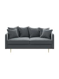 Sofá de terciopelo Esme (2 plazas), Tapizado: 100% poliéster Alta resis, Asiento: muelles ondulados, espuma, Estructura: madera dura, madera bland, Patas: metal recubierto, Terciopelo gris oscuro, patas latón, An 176 x F 96 cm