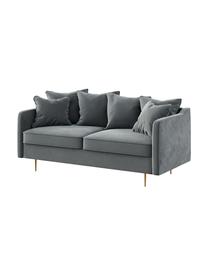 Sofá de terciopelo Esme (2 plazas), Tapizado: 100% poliéster Alta resis, Asiento: muelles ondulados, espuma, Estructura: madera dura, madera bland, Patas: metal recubierto, Terciopelo gris oscuro, patas latón, An 176 x F 96 cm