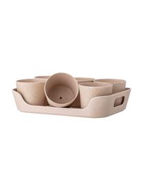 Kleine plantenpottenset Pola van bamboehout, 7-delig, Bamboe, polyresin, Beige, Set met verschillende formaten