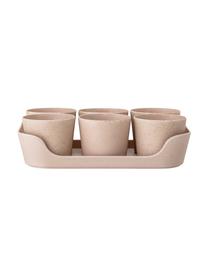 Kleine plantenpottenset Pola van bamboehout, 7-delig, Bamboe, polyresin, Beige, Set met verschillende formaten