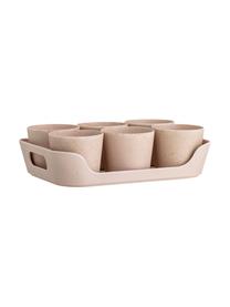 Kleine plantenpottenset Pola van bamboehout, 7-delig, Bamboe, polyresin, Beige, Set met verschillende formaten