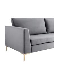 Samt-Sofa Luna (3-Sitzer) in Dunkelgrau mit Metall-Füssen, Bezug: Samt (Polyester) Der hoch, Gestell: Massives Buchenholz, Samt Dunkelgrau, Gold, B 230 x T 95 cm