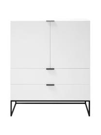 Credenza alta bianca Kobe, Struttura e maniglie: acciaio verniciato opaco, Corpo: bianco opaco Struttura e maniglie: nero opaco, Larg. 100 x Alt. 120 cm