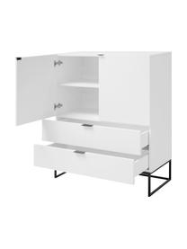 Weisses Highboard Kobe mit Türen, Korpus: Weiss, matt Gestell und Griffe: Schwarz, matt, 100 x 120 cm