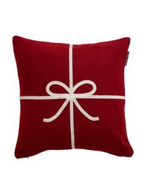 Housse de coussin Bow, Laine, Rouge, blanc, larg. 50 x long. 50 cm