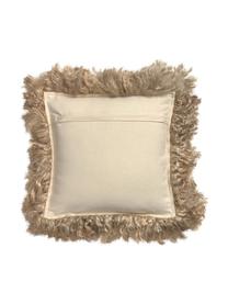 Juten kussenhoes Caucaso met franjes, Beige, 45 x 45 cm