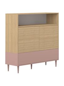 Credenza alta scandi Horizon, Piedini: legno di faggio, massicci, Legno di quercia, rosa cipria, Larg. 120 x Alt. 121 cm