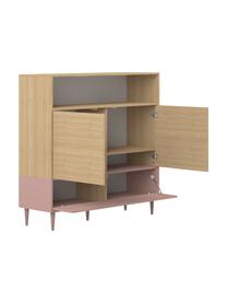 Credenza alta scandi Horizon, Piedini: legno di faggio, massicci, Legno di quercia, rosa cipria, Larg. 120 x Alt. 121 cm