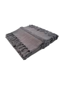 Plaid boho in cotone con motivo trapuntato Adara, 100% cotone, Grigio, Larg. 130 x Lung. 170 cm