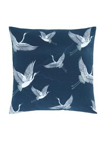 Kussenhoes Gracia  in blauw/wit met kraanvogel motief, 100% katoen, Blauw, B 40 x L 40 cm