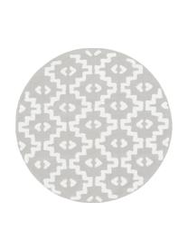 Tapis rond gris avec structure en relief tissé main Idris, 100 % coton, Gris, Ø 120 cm (taille S)