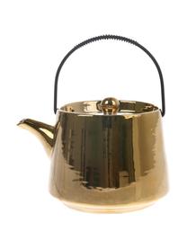 Handgemaakte keramiek Theepot Bold & Basic, 840 ml, Hoogglanzend goudkleurig. Handvat: zwart, 840 ml