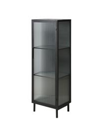 Schmale Vitrine Markus mit Rillenglas und Metallrahmen, schwarz, Gestell: Metall, beschichtet, Schwarz,Transparent, 46 x 132 cm