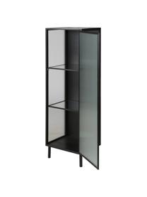 Schmale Vitrine Markus mit Rillenglas und Metallrahmen, schwarz, Gestell: Metall, beschichtet, Schwarz,Transparent, 46 x 132 cm