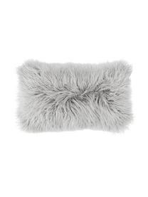 Housse de coussin rectangulaire gris clair imitation fourrure frisée Morten, Gris clair, larg. 30 x long. 50 cm