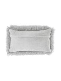 Housse de coussin rectangulaire gris clair imitation fourrure frisée Morten, Gris clair, larg. 30 x long. 50 cm