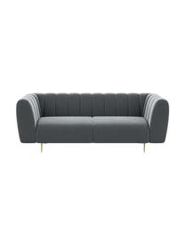 Sofa z aksamitu Shel (3-osobowa), Tapicerka: 100% aksamit poliestrowy , Nogi: metal powlekany, Aksamitny stalowoszary, nogi: odcienie mosiądzu, S 210 x G 95 cm