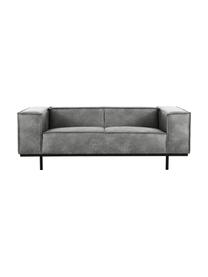 Sofa ze skóry z metalowymi nogami Abigail (2-osobowa), Tapicerka: 70% skóra, 30% poliester , Nogi: metal lakierowany, Ciemny szary, S 190 x G 95 cm