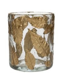Waxinelichthouder Golden Leaf, Glas, bladeren, Transparant, goudkleur, Ø 7 x H 9 cm
