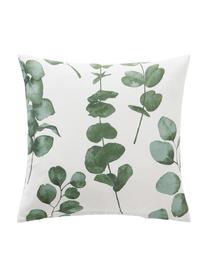 Housse de coussin 45x45 en coton Eucalyptus, 100 % coton, Couleur crème, vert, larg. 45 x long. 45 cm