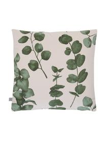 Housse de coussin 45x45 en coton Eucalyptus, 100 % coton, Couleur crème, vert, larg. 45 x long. 45 cm