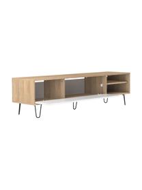 Tv-meubel Aero met klapdeur, Frame: met melamine beklede spaa, Poten: gelakt metaal, Eikenhoutkleurig, wit, B 165 x H 44 cm