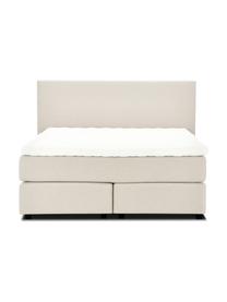 Premium boxspring bed Eliza in beige, Matras: 5-zones pocketvering, Poten: massief gelakt berkenhout, Geweven stof beige, 140 x 200 cm, hardheidsgraad 2