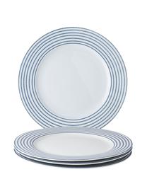 Platos llanos a rayas Candy Rose, 4 uds., Porcelana fina (Fine Bone China), Blanco, azul, Ø 26