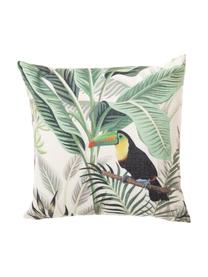 Cuscino imbottito da esterno con motivo tropicale Toucan, Rivestimento: 83% poliestere, 13% coton, Verde, multicolore, Larg. 45 x Lung. 45 cm