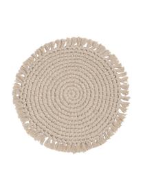 Mantel individual redondo de algodón con flecos Vera, 100% algodón, Crema, Ø 38 cm