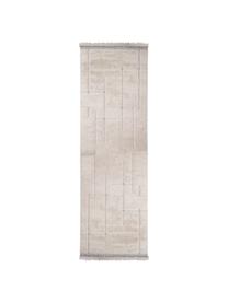 Tapis d'extérieur blanc crème Maze, 100 % polypropylène, Blanc crème, bleu, larg. 75 x long. 250 cm