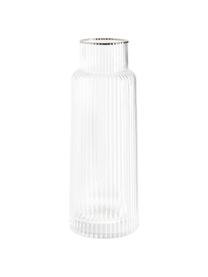 Handgefertigte Wasserkaraffe Minna mit Rillenrelief und Silberrand, 1.1 L, Glas, mundgeblasen, Transparent, Silber, Ø 10 x H 25 cm, 1.1 L