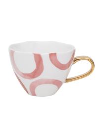 Tazza dipinta con manico dorato Good Morning, New Bone China, Bianco, rosa, dorato, Ø 11 x Alt. 8 cm