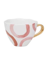 Tasse Good Morning, bunt bemalt mit goldfarbenem Griff, New Bone China, Weiss, Rosa, Goldfarben, Ø 11 x H 8 cm